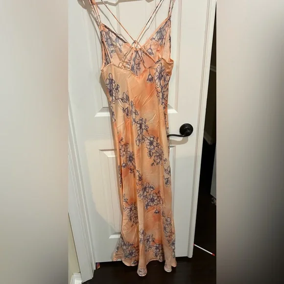 Free People Intimately Cassie Girl Slip Dress Orange & Blue Floral Sz M - Picture 7 of 12